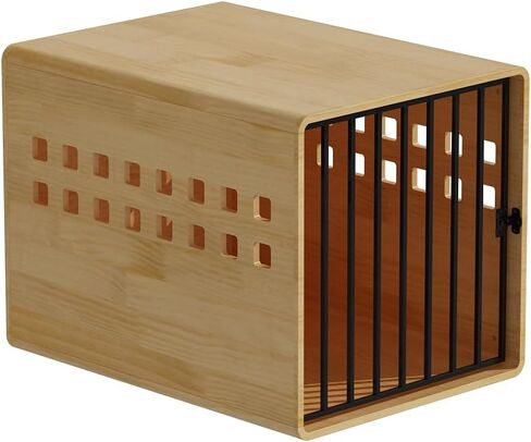 Solid Wooden Furniture Dog Crate for Medium & Small Dogs, Wooden Puppy Crate Table, Small Decorative Dog Kennel Indoor, Pet House End Table for Living Room, Bedroom Natural in Kuwait