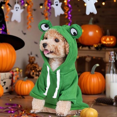 hoyuwak Adorable Frog Hoodie - Dog Costume, Winter Coat & Jacket for Small Dogs | Warm Dog Clothing Outfit for Cats (3-4.5kg/6.6-9.9lbs) in Saudi Arabia