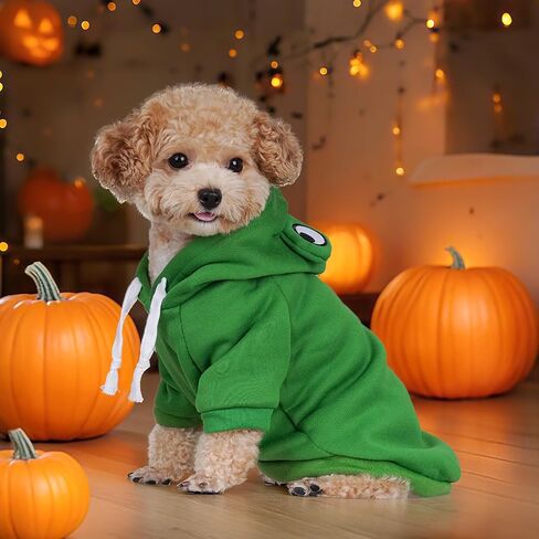 hoyuwak Adorable Frog Hoodie - Dog Costume, Winter Coat & Jacket for Small Dogs | Warm Dog Clothing Outfit for Cats (3-4.5kg/6.6-9.9lbs) in Saudi Arabia