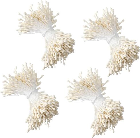 1600 PCS Flower Stamens, Stamens for Flower Making Pearl Double Heads Flowers Stamen for Crafts Artificial Flowers Pollen Stems White Handmade Floral Stamen for Home Scrapbook Wedding Party Decoration in Saudi Arabia