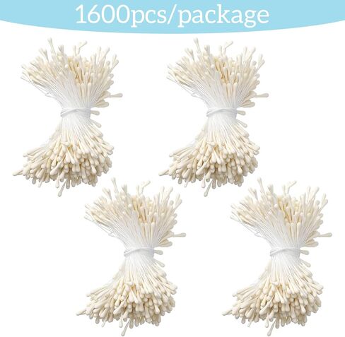 1600 PCS Flower Stamens, Stamens for Flower Making Pearl Double Heads Flowers Stamen for Crafts Artificial Flowers Pollen Stems White Handmade Floral Stamen for Home Scrapbook Wedding Party Decoration in Saudi Arabia