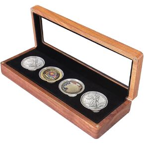 حافظة عرض العملات المعدنية من تشالينج، صندوق عرض عملات معدنية واحدة، صندوق تخزين عملات الدولار الفضي، أربعة فتحات للعملات المعدنية من الخشب مقاس 1.5-1.77 بوصة، حافظات للعملات المعدنية لهواة الجمع مع حجم حشية قابل للتعديل in Kuwait