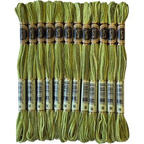Magical Color Variegated Cross Stitch Thread Color Variations Embroidery Floss Pack, 8.7-Yard, Khaki Green, Pack of 12 Skeins in Kuwait