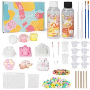مجموعة Starry Taba Squishy Kit 500 جرام مجموعة صنع اسفنجي Taba DIY مع سيليكون سائل 1:1 AB يعالج بشكل أسرع تمامًا وخالي من الفقاعات مع 6 قوالب، مسحوق متدفق كهدية لتخفيف التوتر in Kuwait