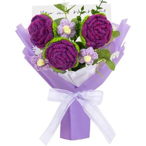 Crochet Flowers Bouquet Crochet Tulip Flower Pink Crochet Knitted Flowers for Teacher's Day Mother's Day Valentine's Day Birthday Home Decor(Medium-Pink Tulip) in Saudi Arabia