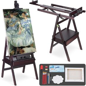حوامل الفنان بإطار YOKUGO H للرسم، حامل رسم كبير من خشب الزان مع درج تخزين، حامل حامل على الأرض للبالغين، حامل فني من قماش الاستوديو قابل للطي وقابل للتعديل، طبيعي in Kuwait