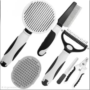 مجموعة أدوات العناية بالكلاب في المنزل، مجموعة أدوات العناية بالحيوانات الأليفة 6 في 1 مع فرشاة ناعمة وأداة إزالة الوبر ومشط من الفولاذ المقاوم للصدأ ومقص أظافر للكلاب ومبرد أظافر وقفاز لتدليك الحمام in Kuwait