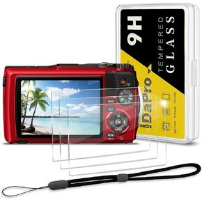 واقي شاشة لكاميرا Olympus TG-6 TG-5 TG-4 المقاومة للماء أحمر أسود + حبل يدوي [3+1] ، iDaPro زجاج مقوى سهل التركيب in Kuwait