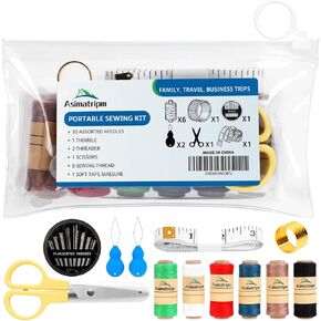 Asimatripm Professional Travel Sewing Kit for Adults – Portable Needle and Thread Kit with 6 Colors (200M Each), 30 Needles, Thimble, Scissors, Threader & Storage Bag in Saudi Arabia