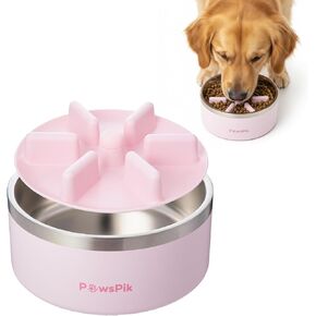 PawsPik 64oz 18/8 Stainless Steel Slow Feeder Dog Bowl, Double-Wall Non-Slip Metal Dog Bowl for Fast Eating Medium & Large Breeds, Detachable Slow Feeder Insert, Dishwasher Safe (Cherry Blossom Pink) in Kuwait
