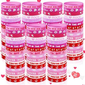 120 PCS Valentine Bracelets Rubber Bulk Valentine's Day Heart Silicone Wristband Valentines Day Accessories for Valentines Day Gifts Exchange Wedding Party Favors Decoration (120) in Kuwait