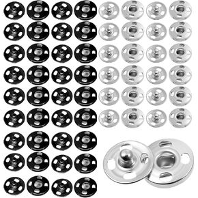 TIESOME 100 Sets Sew On Snap Buttons, 10mm Sew-On Snap Fastener Buttons for Clothing, 50 Black + 50 Silvery Press Snaps, Durable Metal Closure for Jackets, Shirts, Baby Clothes in Kuwait