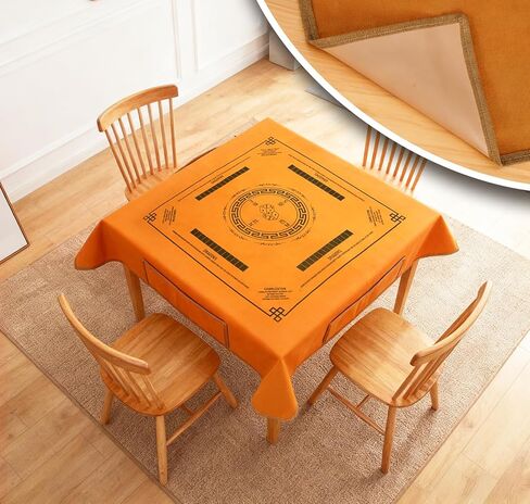Dual-Use Mahjong Mat 43×43 Inches - Non-Slip Noise-Reducing, with Rules & 4 Side Pockets, Waterproof Stain-Resistant Mahjong Table Cloth, for Entertainment & Dining Dual Scenarios in Kuwait