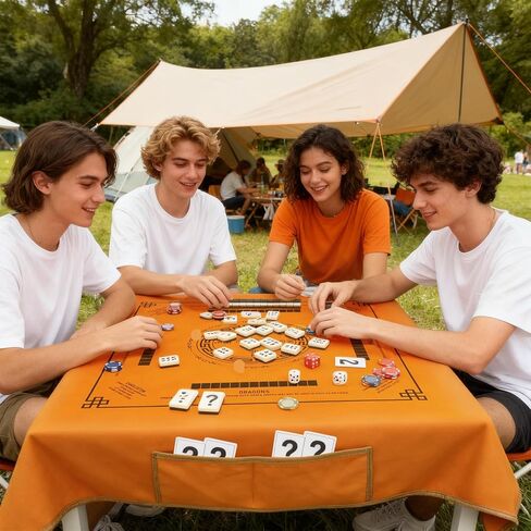 Dual-Use Mahjong Mat 43×43 Inches - Non-Slip Noise-Reducing, with Rules & 4 Side Pockets, Waterproof Stain-Resistant Mahjong Table Cloth, for Entertainment & Dining Dual Scenarios in Kuwait