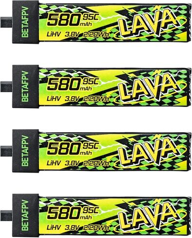BETAFPV 4pcs Lava II 1S 580mAh بطارية 3.8V 95C LiHV مع موصل BT2.0 متوافق مع 1-2S Tiny Whoop Drone Quadcopter مثل Air75، Meteor75 Pro، Cetus Pro، Cetus X طائرات بدون طيار in Kuwait