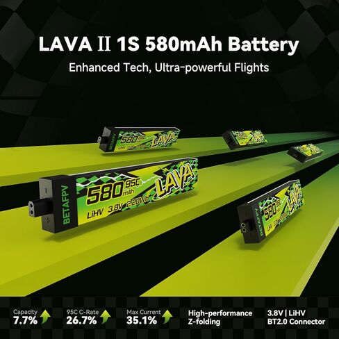 BETAFPV 4pcs Lava II 1S 580mAh بطارية 3.8V 95C LiHV مع موصل BT2.0 متوافق مع 1-2S Tiny Whoop Drone Quadcopter مثل Air75، Meteor75 Pro، Cetus Pro، Cetus X طائرات بدون طيار in Kuwait