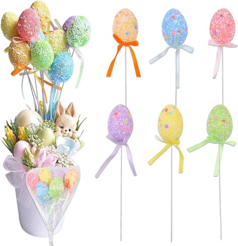 رغوة بيضة عيد الفصح يختار بريق منتفخ الستايروفوم عصا الطرف DIY الحرفية الجدول محور الملونة اكسسوارات الديكور كعكة القبعات العالية 6 قطع in Kuwait