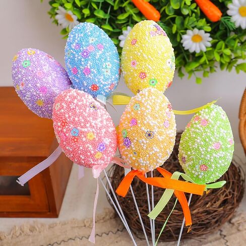 رغوة بيضة عيد الفصح يختار بريق منتفخ الستايروفوم عصا الطرف DIY الحرفية الجدول محور الملونة اكسسوارات الديكور كعكة القبعات العالية 6 قطع in Kuwait