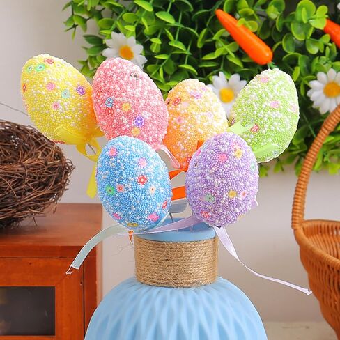 رغوة بيضة عيد الفصح يختار بريق منتفخ الستايروفوم عصا الطرف DIY الحرفية الجدول محور الملونة اكسسوارات الديكور كعكة القبعات العالية 6 قطع in Kuwait