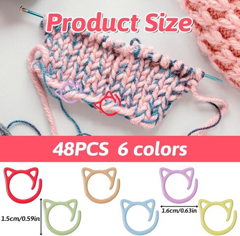 48 PCS Stitch Markers for Crocheting Metal Spiral Stitch Markers Multicolor Cat Crochet Marker Ring for Knitting, Weaving Notions in Saudi Arabia