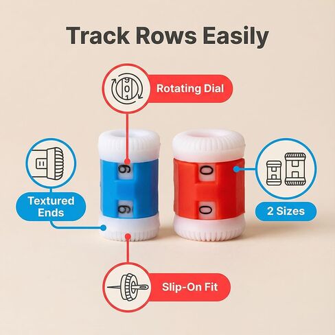 Colorful Row Counting Tool Set for Knitting and Crochet, 6-Piece Barrel Dial Counters (3 Large 3 Small) Red Blue, Slip-On Needle Tracker for Pattern Progress in Saudi Arabia