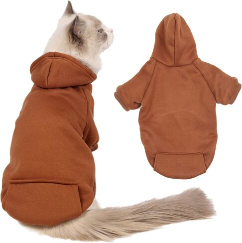 Warm Pet Hoodie with Pocket, Cold Weather Clothes Sweatshirt, Winter Coat for Cat & Small, Medium Dogs Brown M in Saudi Arabia