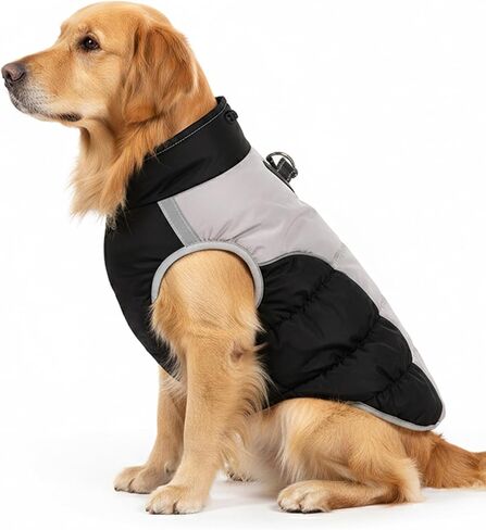 AURUZA Dog Coat, Warm Dog Winter Coat Waterproof Small Dogs Jacket with Harness Built Reflective Pet Vest with Zipper for Medium Dogs Windproof Pet Fleece Puffer Vest Snow Jacket for Cold Weather in Saudi Arabia