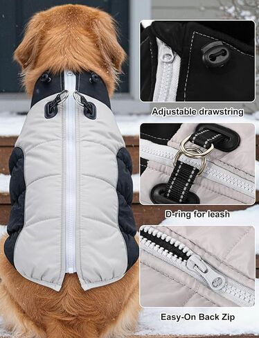 AURUZA Dog Coat, Warm Dog Winter Coat Waterproof Small Dogs Jacket with Harness Built Reflective Pet Vest with Zipper for Medium Dogs Windproof Pet Fleece Puffer Vest Snow Jacket for Cold Weather in Saudi Arabia