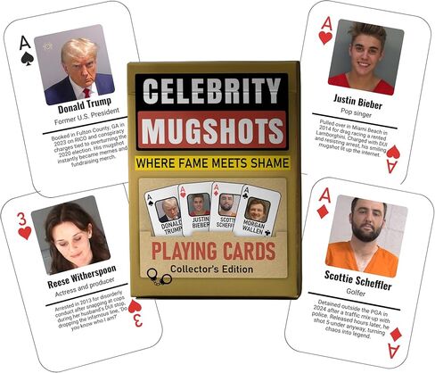 Trump Mugshot Playing Cards – Trump as The Ace of Spades, 51 Other Iconic Celebrity Mugshots, Poker Size Deck in Kuwait