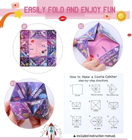 Blosssound 36 Pcs Cootie Catcher Valentines Cards for Kids School Classroom Cootie Game Cosmic Space Paper Origami Crafts for Students Class Valentine Day Exchange Gifts Boys Girls Party Favors in Saudi Arabia