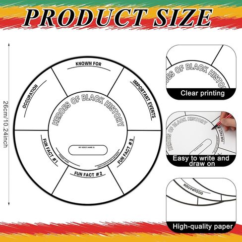 Harloon 50 Pcs Color Your Own Black History Month Hero Crafts Educational DIY Coloring Wheel Crafts Posters for Black History Decor Classroom Daycare Home Learning Supplies in Saudi Arabia