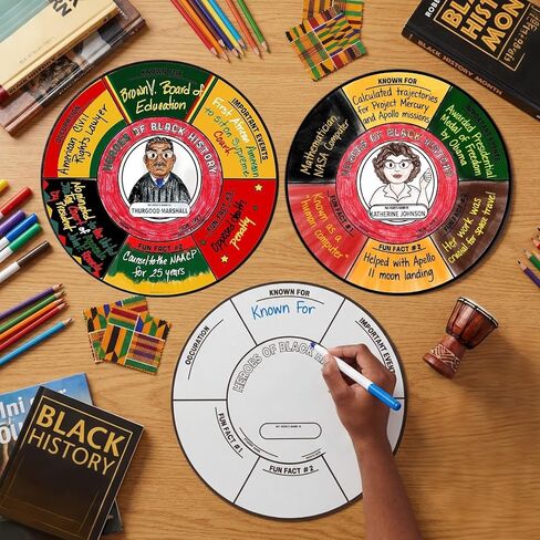 Harloon 50 Pcs Color Your Own Black History Month Hero Crafts Educational DIY Coloring Wheel Crafts Posters for Black History Decor Classroom Daycare Home Learning Supplies in Saudi Arabia