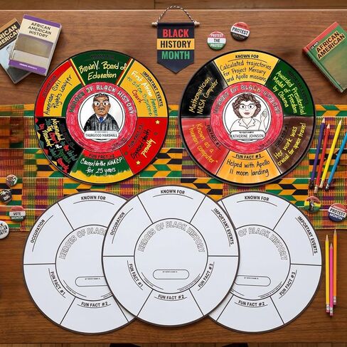 Harloon 50 Pcs Color Your Own Black History Month Hero Crafts Educational DIY Coloring Wheel Crafts Posters for Black History Decor Classroom Daycare Home Learning Supplies in Saudi Arabia
