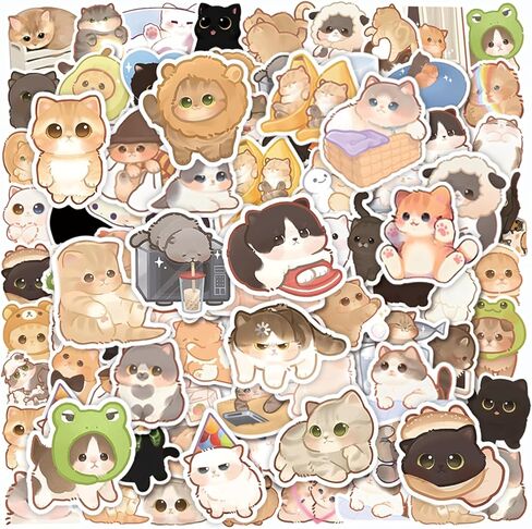 100 Pcs Cute Cat Stickers for Adults, Kawaii Cartoon Kitty Sticker Waterproof Vinyl Kitten Decals for Water Bottle,Laptop,Luggage,Guitar,Phone, Cat Party Favors in Saudi Arabia