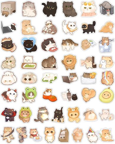 100 Pcs Cute Cat Stickers for Adults, Kawaii Cartoon Kitty Sticker Waterproof Vinyl Kitten Decals for Water Bottle,Laptop,Luggage,Guitar,Phone, Cat Party Favors in Saudi Arabia