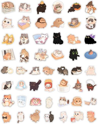 100 Pcs Cute Cat Stickers for Adults, Kawaii Cartoon Kitty Sticker Waterproof Vinyl Kitten Decals for Water Bottle,Laptop,Luggage,Guitar,Phone, Cat Party Favors in Saudi Arabia