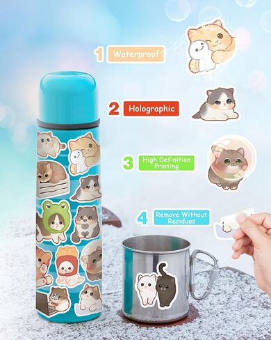 100 Pcs Cute Cat Stickers for Adults, Kawaii Cartoon Kitty Sticker Waterproof Vinyl Kitten Decals for Water Bottle,Laptop,Luggage,Guitar,Phone, Cat Party Favors in Saudi Arabia