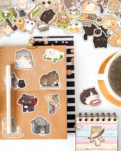 100 Pcs Cute Cat Stickers for Adults, Kawaii Cartoon Kitty Sticker Waterproof Vinyl Kitten Decals for Water Bottle,Laptop,Luggage,Guitar,Phone, Cat Party Favors in Saudi Arabia