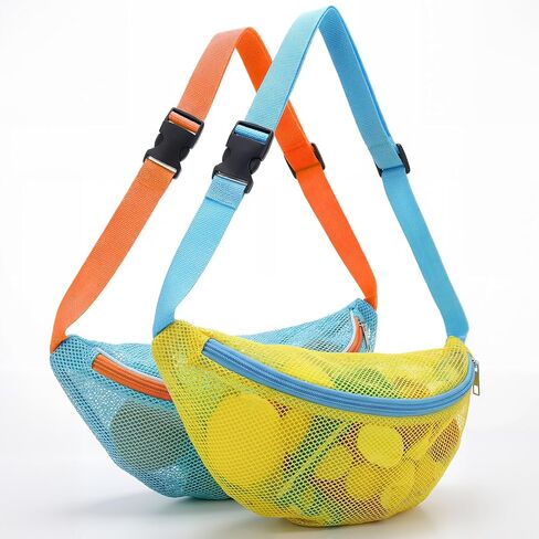 Hsei 2 Pcs Mesh Shell Bags for Beach Shelling Seashell Collecting Fanny Pack Beach Bags with Adjustable Straps for Adults Picking up Shells Rocks Collecting Holding Seashells, Yellow, Blue in Kuwait
