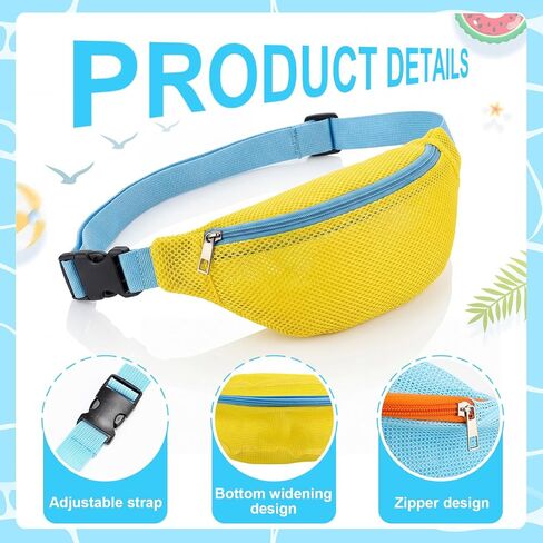 Hsei 2 Pcs Mesh Shell Bags for Beach Shelling Seashell Collecting Fanny Pack Beach Bags with Adjustable Straps for Adults Picking up Shells Rocks Collecting Holding Seashells, Yellow, Blue in Kuwait