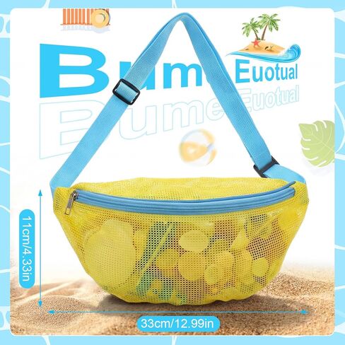 Hsei 2 Pcs Mesh Shell Bags for Beach Shelling Seashell Collecting Fanny Pack Beach Bags with Adjustable Straps for Adults Picking up Shells Rocks Collecting Holding Seashells, Yellow, Blue in Kuwait
