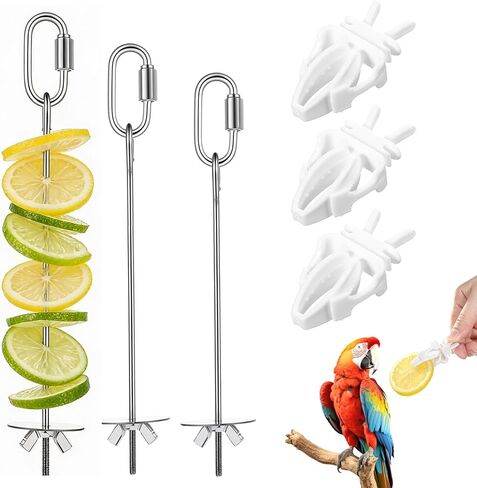 6 PCS Bird Treats Skewer, Parakeet Hanging Food Holder, Bird Cage Food Holders, Stainless Steel Fruit Vegetable Stick Holder for Hanging Birds Foraging Toys for Macaw Parakeet Budgie (3 Sizes) in Saudi Arabia