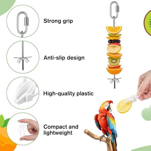 6 PCS Bird Treats Skewer, Parakeet Hanging Food Holder, Bird Cage Food Holders, Stainless Steel Fruit Vegetable Stick Holder for Hanging Birds Foraging Toys for Macaw Parakeet Budgie (3 Sizes) in Saudi Arabia