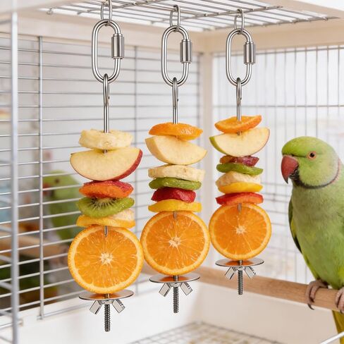 6 PCS Bird Treats Skewer, Parakeet Hanging Food Holder, Bird Cage Food Holders, Stainless Steel Fruit Vegetable Stick Holder for Hanging Birds Foraging Toys for Macaw Parakeet Budgie (3 Sizes) in Saudi Arabia