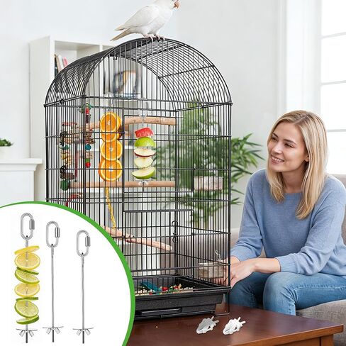 6 PCS Bird Treats Skewer, Parakeet Hanging Food Holder, Bird Cage Food Holders, Stainless Steel Fruit Vegetable Stick Holder for Hanging Birds Foraging Toys for Macaw Parakeet Budgie (3 Sizes) in Saudi Arabia