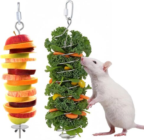 2 PCS Bird Cage Food Holder, Rat Enrichment Toys, 304 Stainless Steel Rat Foraging Toy for Fruit Vegetable Holder, Hanging Rodent Toys Slow Feeder, Bird Cage Feeder Foraging Toy for Parakeet in Saudi Arabia