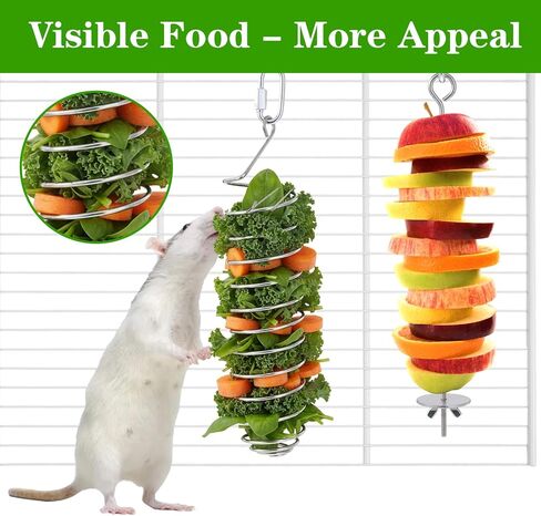 2 PCS Bird Cage Food Holder, Rat Enrichment Toys, 304 Stainless Steel Rat Foraging Toy for Fruit Vegetable Holder, Hanging Rodent Toys Slow Feeder, Bird Cage Feeder Foraging Toy for Parakeet in Saudi Arabia