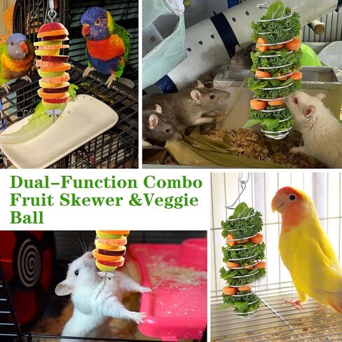 2 PCS Bird Cage Food Holder, Rat Enrichment Toys, 304 Stainless Steel Rat Foraging Toy for Fruit Vegetable Holder, Hanging Rodent Toys Slow Feeder, Bird Cage Feeder Foraging Toy for Parakeet in Saudi Arabia