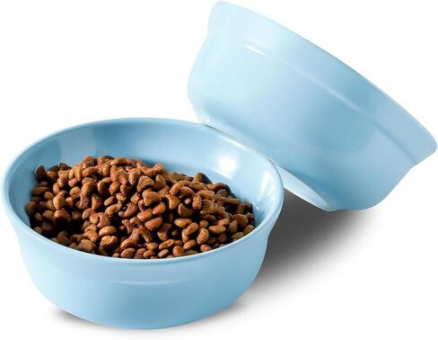 مجموعات أوعية الحيوانات الأليفة من السيراميك باللونين الأزرق والأصفر مقاس 5.3 بوصة - أوعية طعام أو مياه للقطط ذات فم واسع من البورسلين، أوعية لطيفة لإطعام الكلاب بحجم صغير في الأماكن المغلقة، للأطعمة الرطبة أو الجافة in Kuwait