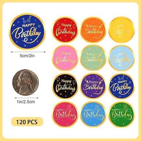 120 Pcs Happy Birthday Stickers, 2" Envelope Seals Gold Foil Round Sticker Self Adhesive Labels for Card Easter Gift Wrapping Birthday Party Favor Supplies in Saudi Arabia